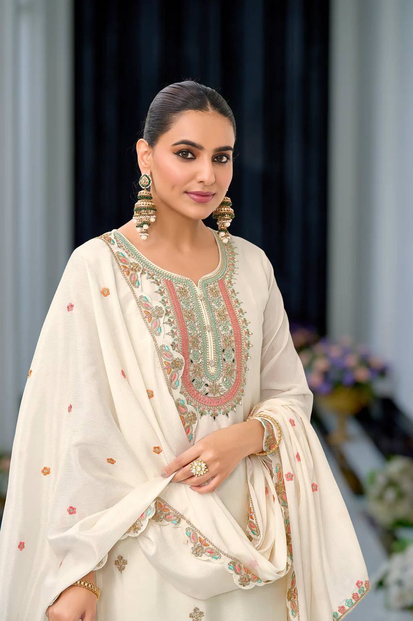 Multicolor Embroidered Sharara Set - Drapes Dress