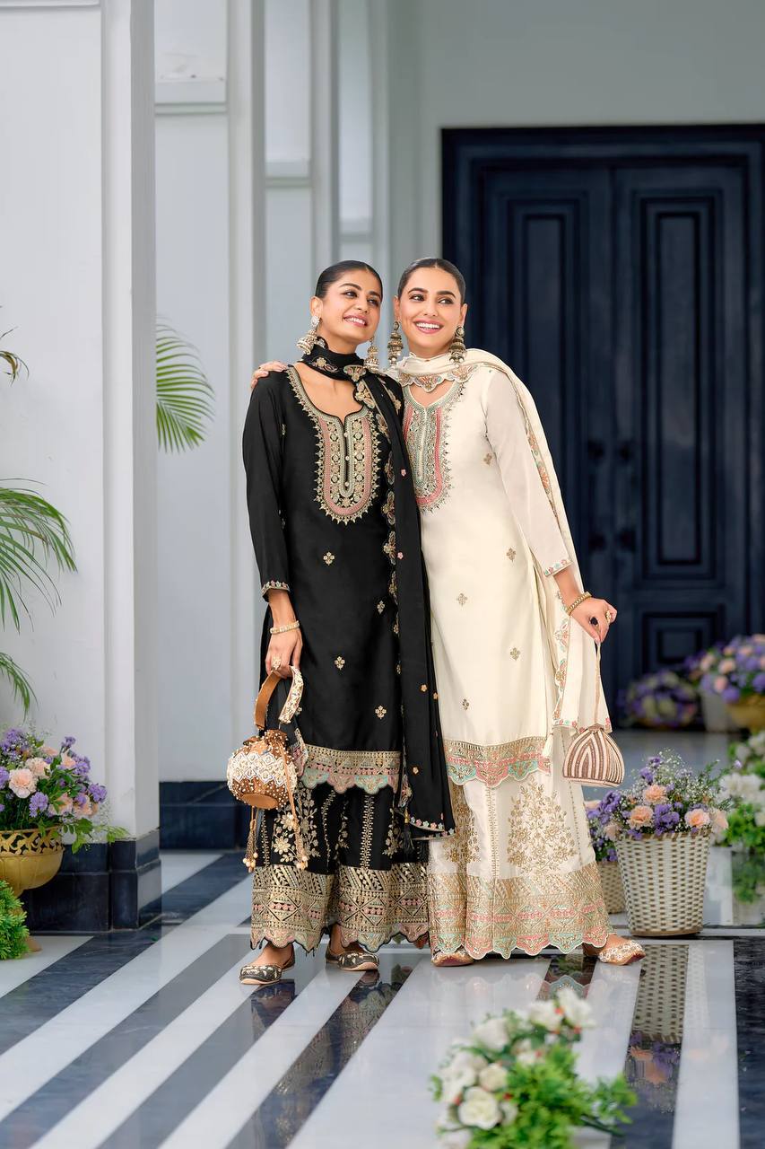 Multicolor Embroidered Sharara Set - Drapes Dress