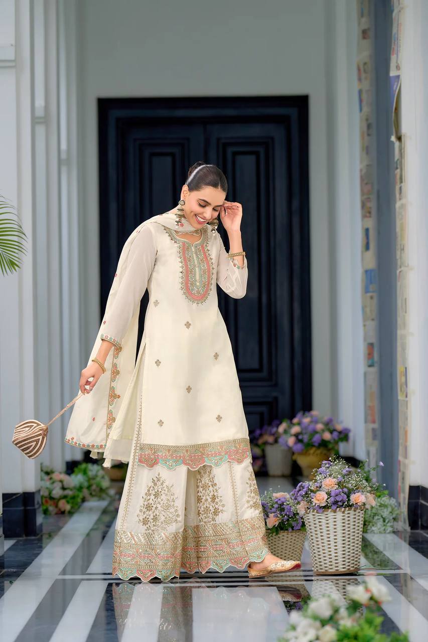 Multicolor Embroidered Sharara Set - Drapes Dress