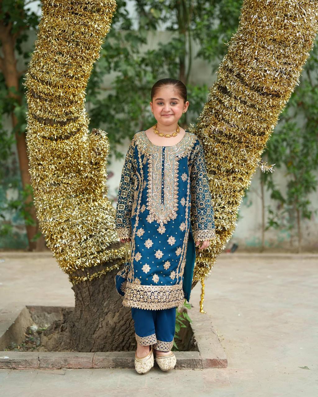 Mother-Daughter Royal Blue Heavy Embroidered Sharara Set