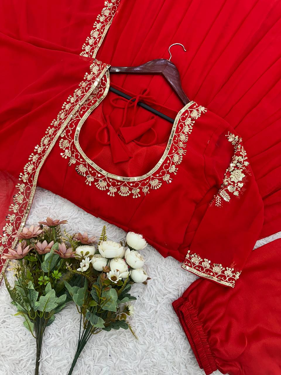 Red Color Anarkali Gown With Heavy Sequence Embroidery Bollywood Anarkali