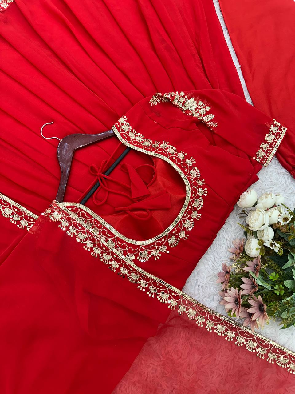 Red Color Anarkali Gown With Heavy Sequence Embroidery Bollywood Anarkali