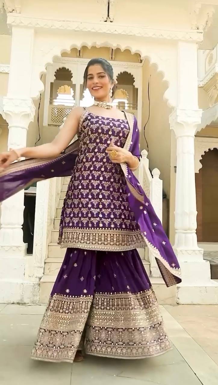 Sharara Suit in Georgette with Dupatta