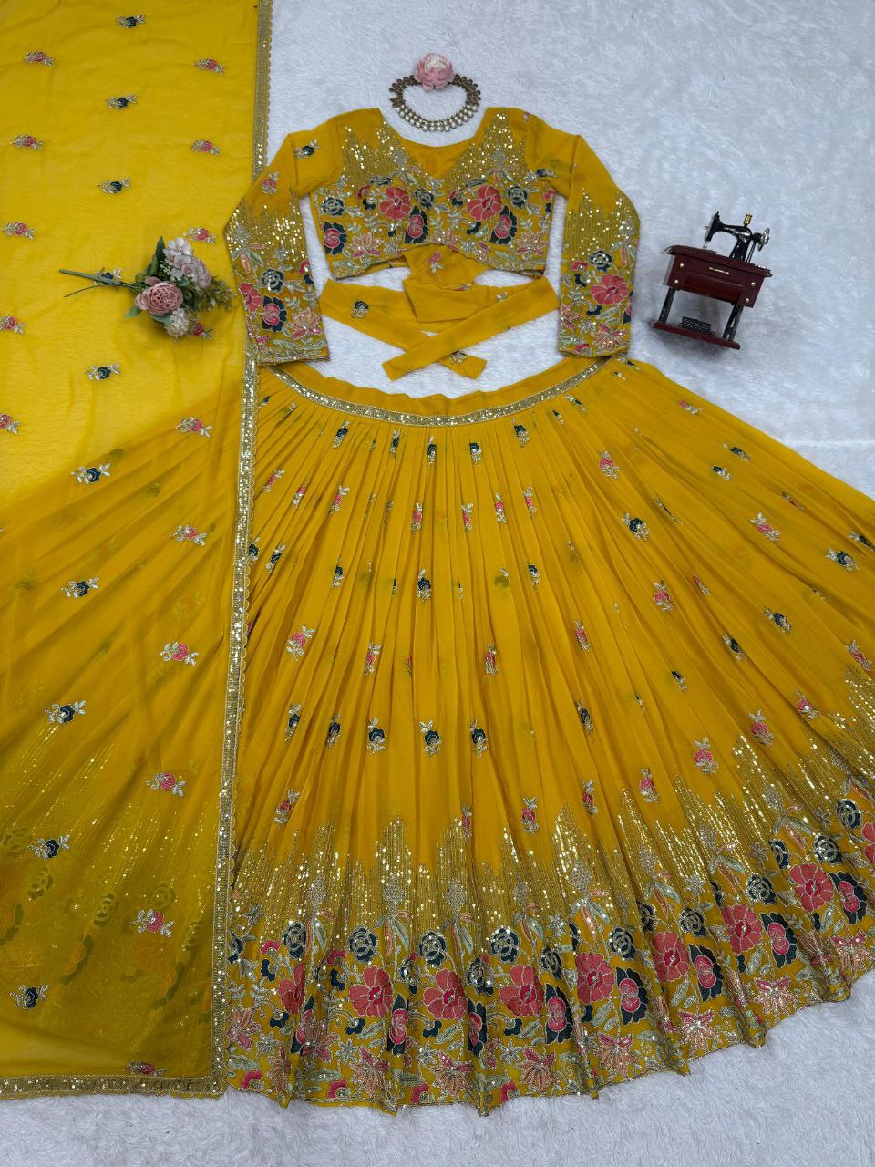 Georgette Lehenga, Sequin Thread Lehenga, Coding Dori Work Choli, Full Stitch Lehenga, Lehenga with Cancan, Micro Inner Lehenga, Party Wear Lehenga, Indian Ethnic Wear, Wedding Lehenga, Dupatta with Lace Border, 3 Meter Flare Lehenga, Designer Lehenga Set, Unstitched Choli