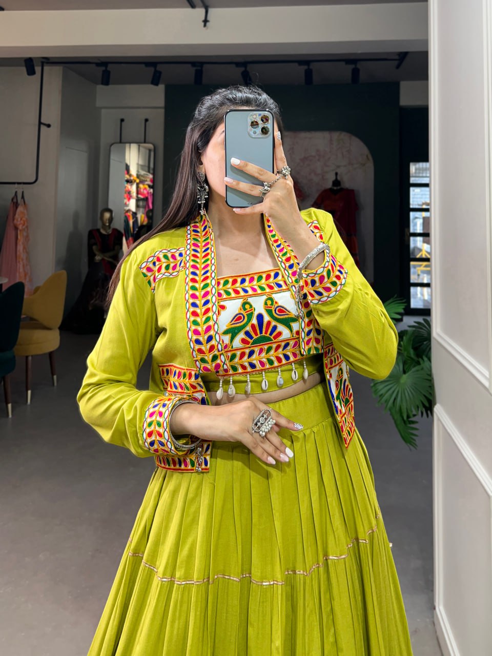 Navratri Lehenga Choli with Koti, Pure Rayon Lehenga Set, Gamthi Work Festival Wear Outfit, Gota Patti Lehenga for Navratri, Designer Navratri Chaniya Choli 2025, Stitched Lehenga Choli with Jacket, Traditional Indian Lehenga Outfit, Cowrie Lace Work Lehenga Choli, Women’s Navratri Garba Dress, Rayon Lehenga Choli with Gamthi Embroidery