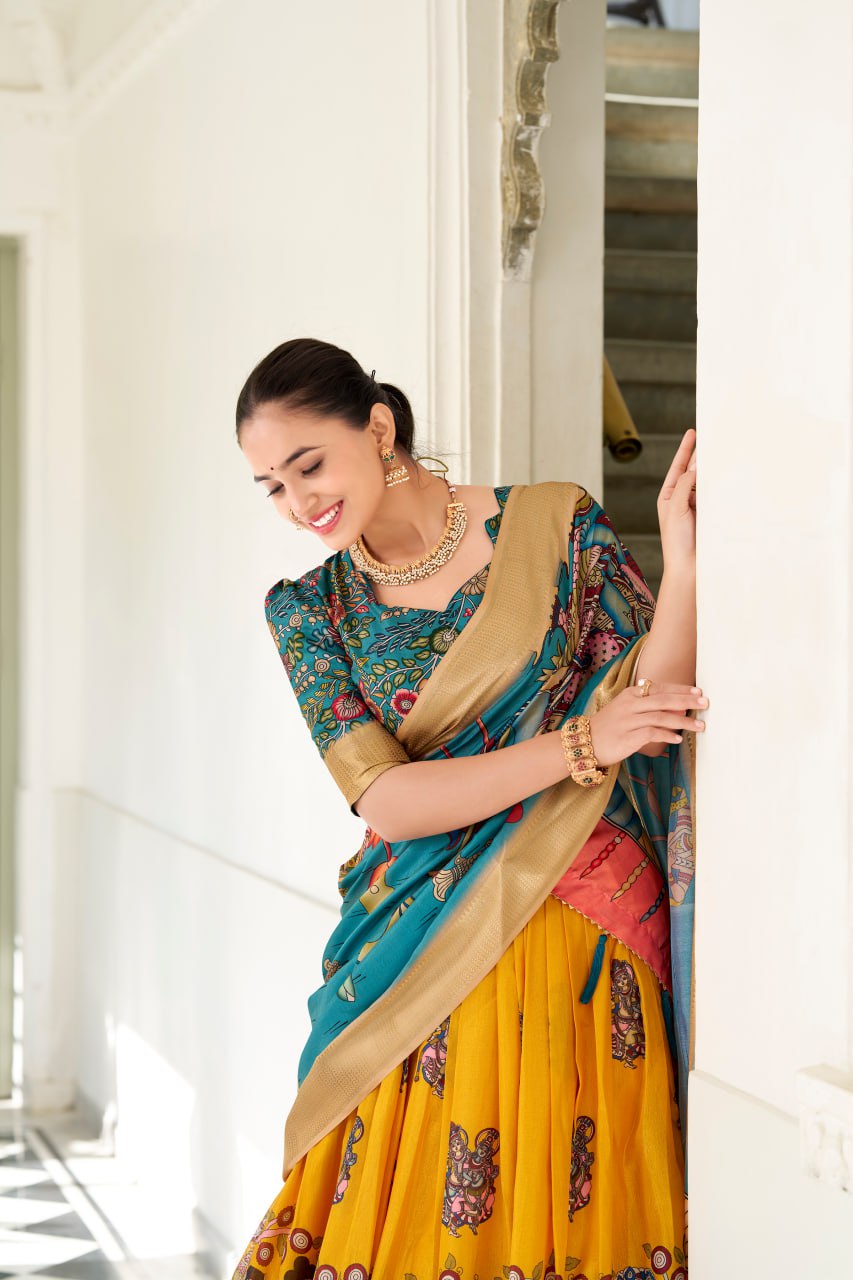 Dola Silk Lehenga Choli, Kalamkari Print Garba Choli, Festival Wear Lehenga Choli 2025, Designer Silk Lehenga for Women, Traditional Garba Outfit Online, Weaving Border Lehenga Choli Set, Tassel Dupatta Lehenga Choli, Indian Ethnic Wear for Festivals, Stitched Dola Silk Lehenga Set, Kalamkari Print Silk Chaniya Choli