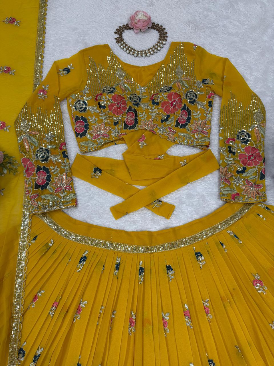 Georgette Lehenga, Sequin Thread Lehenga, Coding Dori Work Choli, Full Stitch Lehenga, Lehenga with Cancan, Micro Inner Lehenga, Party Wear Lehenga, Indian Ethnic Wear, Wedding Lehenga, Dupatta with Lace Border, 3 Meter Flare Lehenga, Designer Lehenga Set, Unstitched Choli