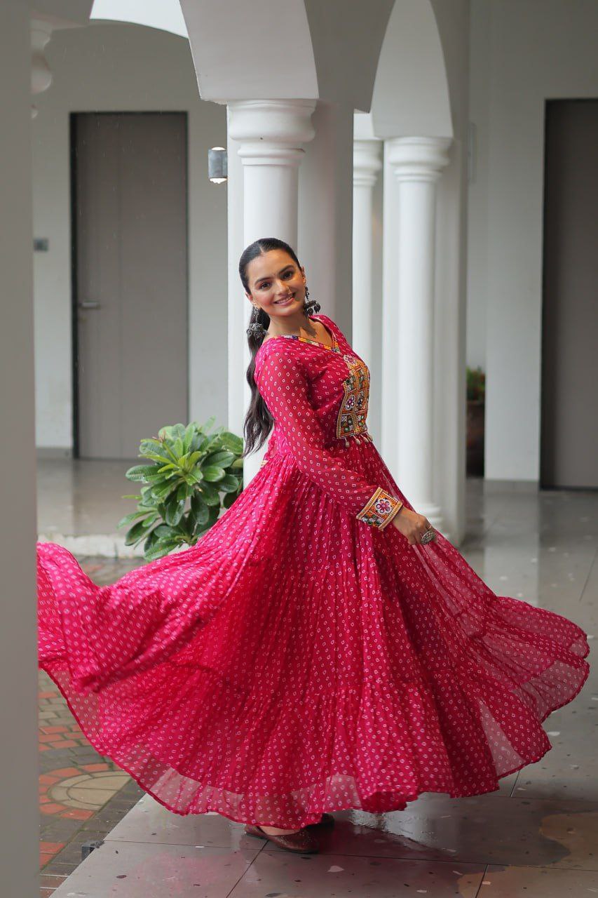Bandhani Print Kutchi Work Navratri Gown