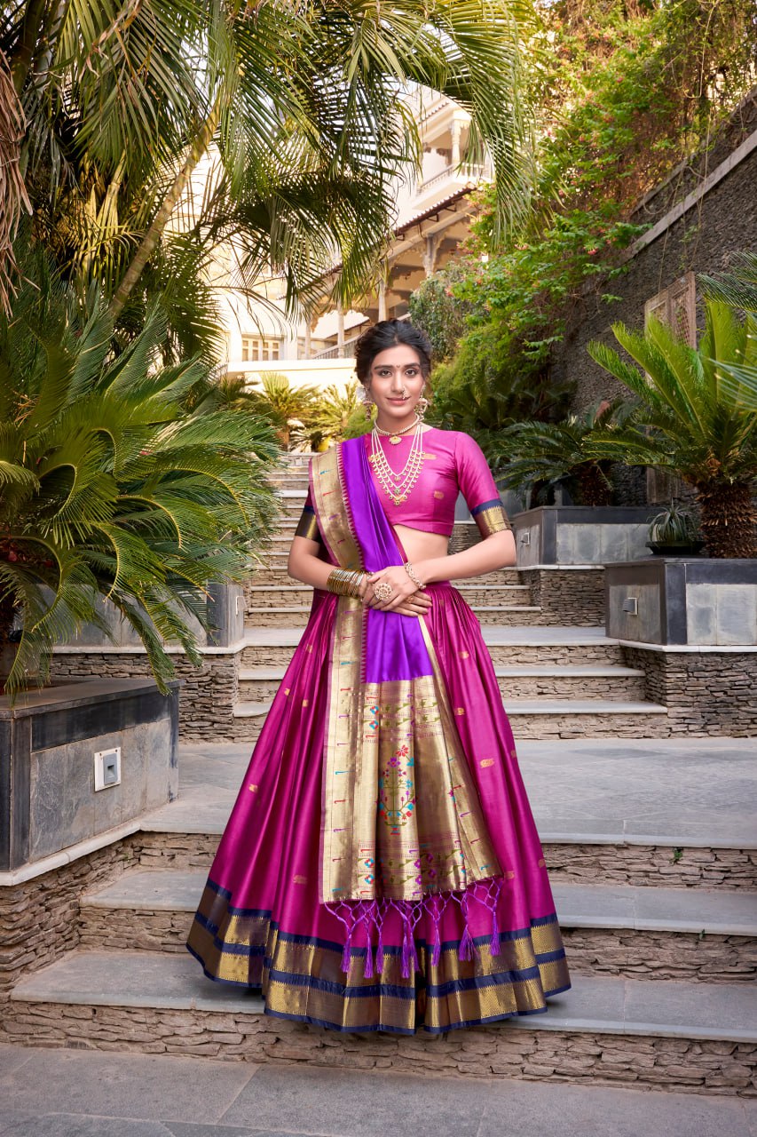 Pink Premium Paithani Lehenga Choli with Zari Weaving Work