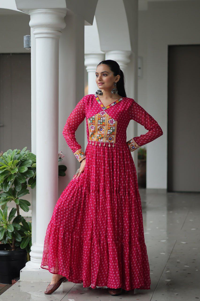 Bandhani Print Kutchi Work Navratri Gown