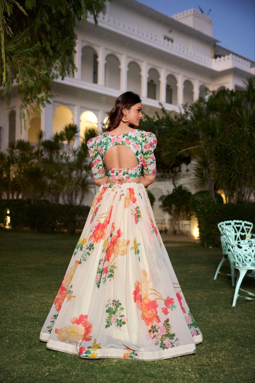 Floral Georgette Lehenga, Summer Lehenga Choli, Printed Lehenga for Women, Daytime Ethnic Wear, Lace Border Dupatta, Haldi Mehndi Outfit, Lightweight Festive Wear, Lehenga Choli 1021, Georgette Printed Lehenga, Ethnic Set for Spring Festivals