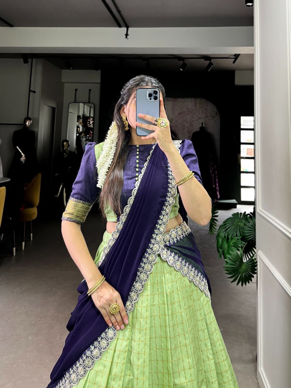 Zari Chex Lehenga Choli Set with Embroidered Dupatta