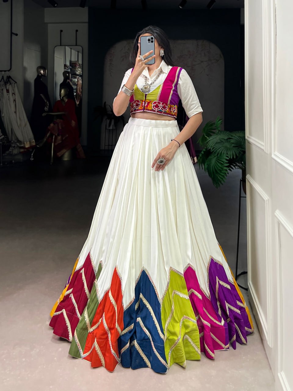 Traditional Multi-Color 3-Piece Chaniya Choli for Navratri with Gamthi Koti & Shirt