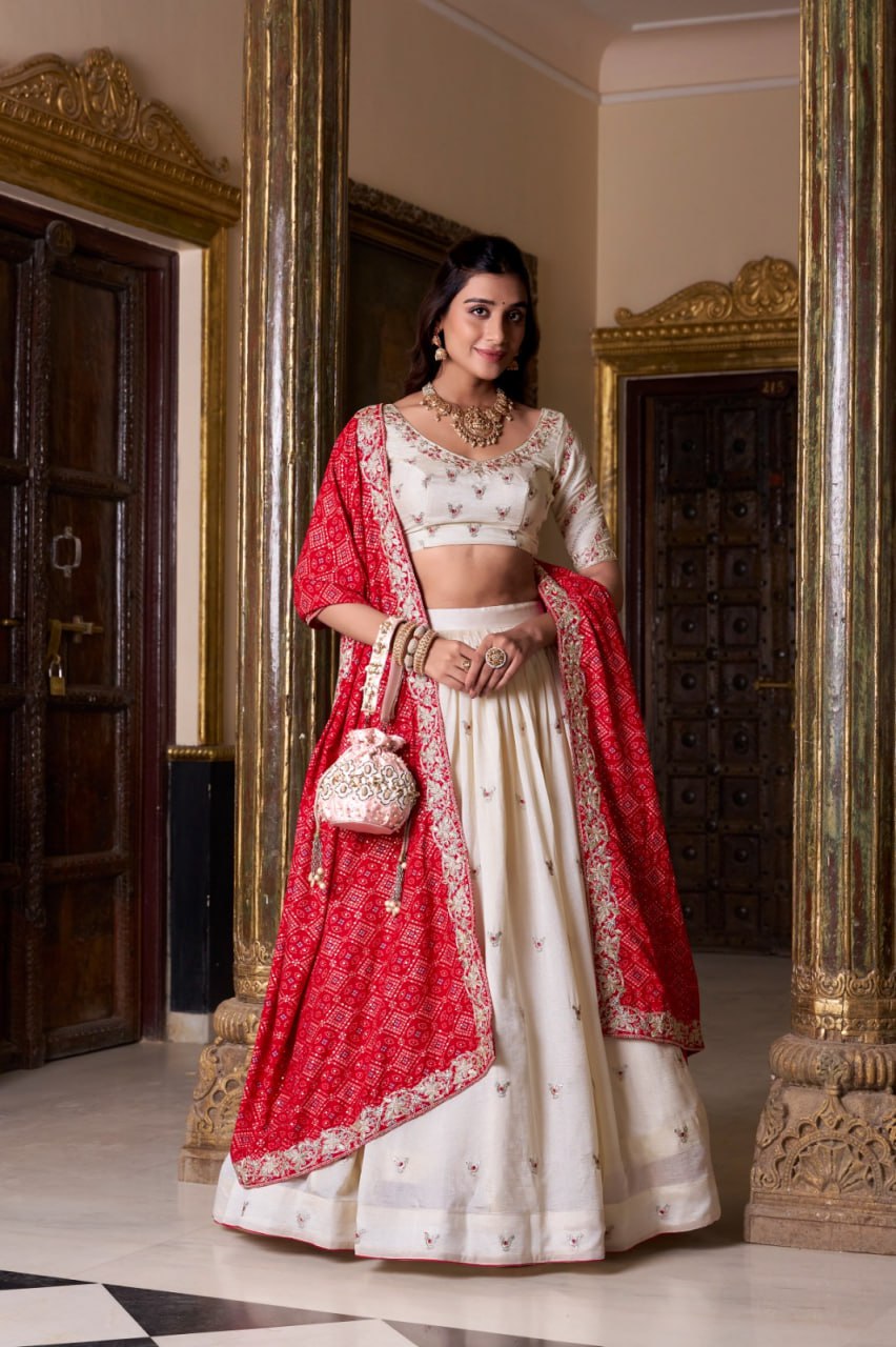 Off White Party Wear Lehenga Choli with Sequins