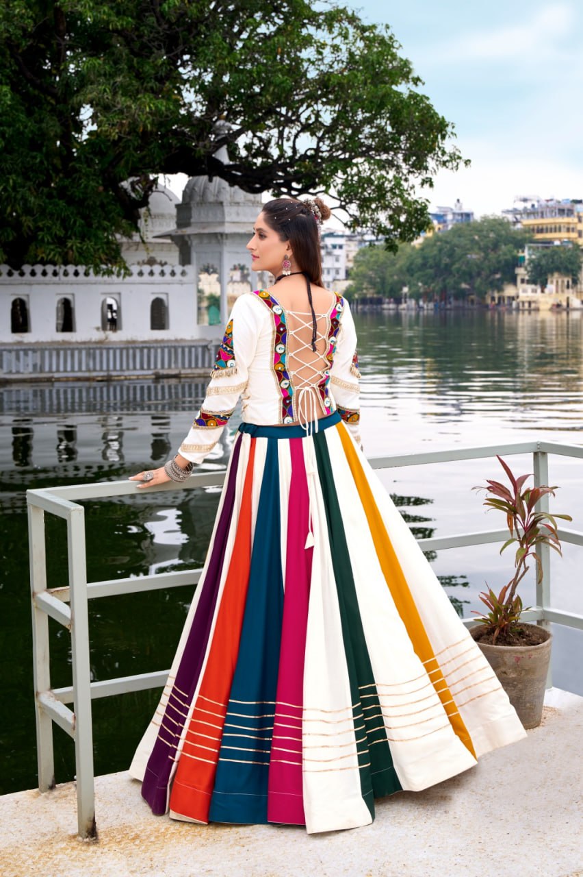 Multicolor Stripe Kutchi Mirror Hand Work Chaniya Choli for Navaratri