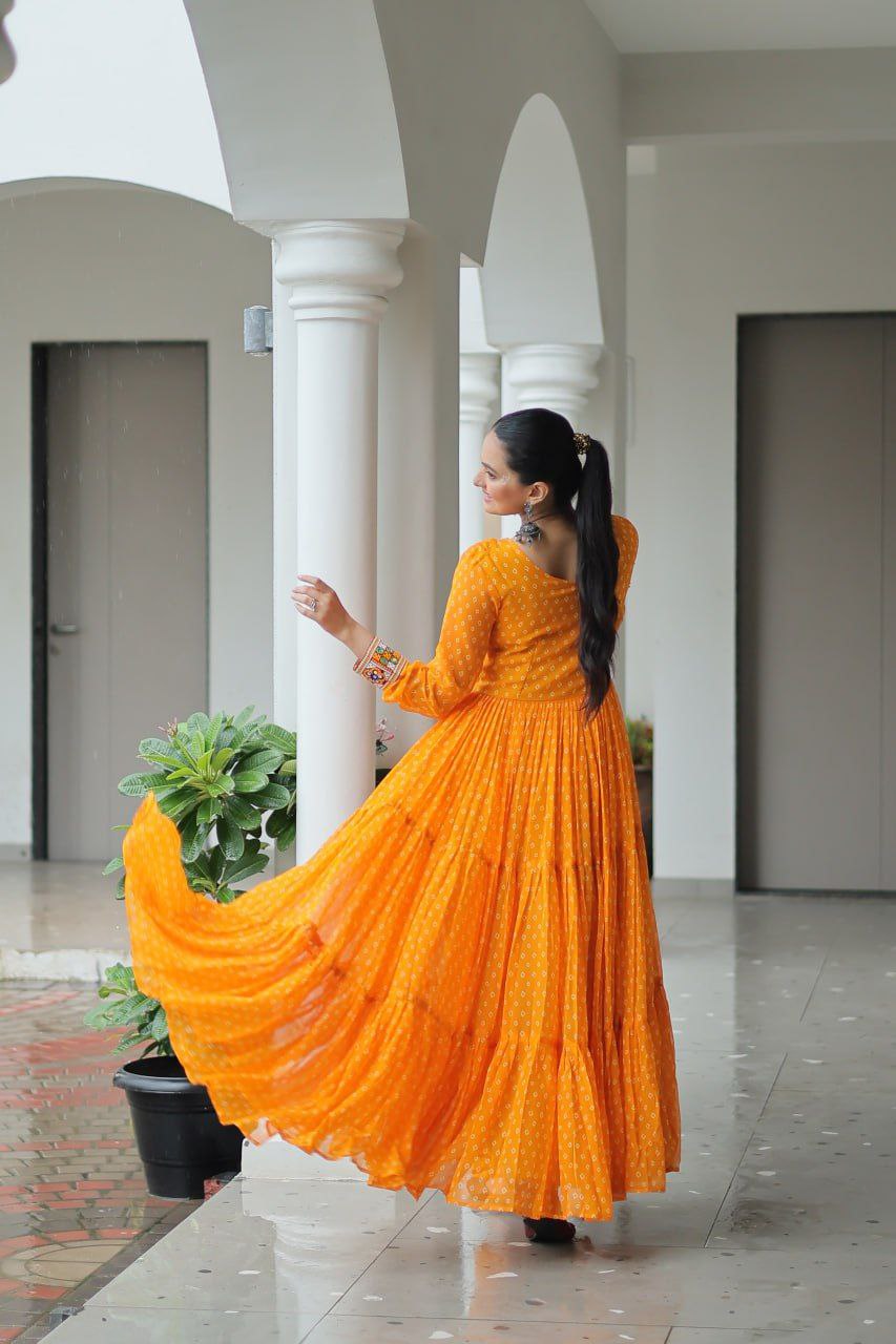 Bandhani Print Kutchi Work Navratri Gown