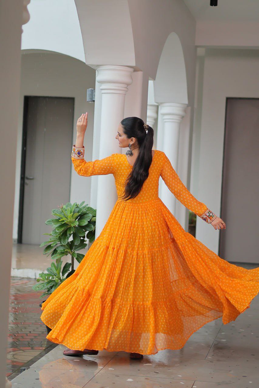 Bandhani Print Kutchi Work Navratri Gown