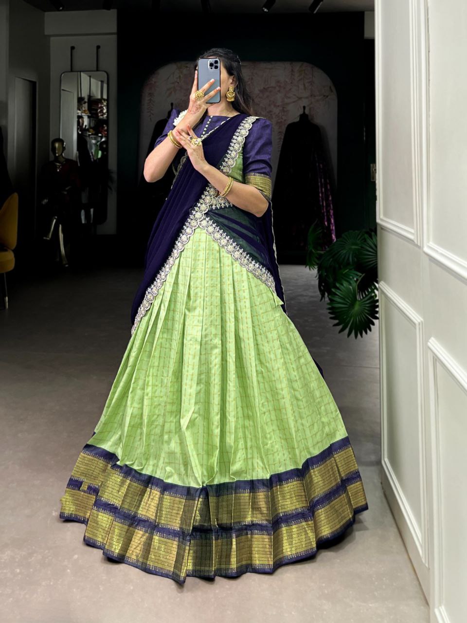 Zari Chex Lehenga Choli Set with Embroidered Dupatta