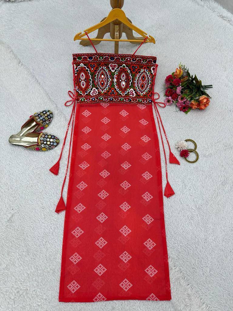 Faux Georgette Mirror Work Padded Top – Dori Style