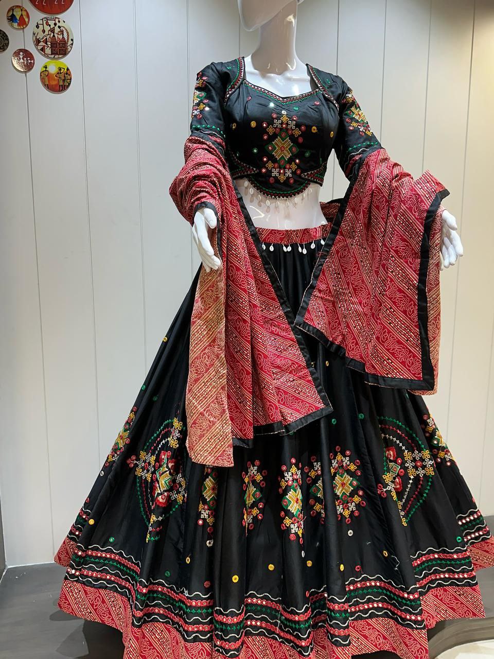 Jam Cotton Chaniya Choli, Aari Work Chaniya Choli, Kunjo Choli Set, Bandhani Dupatta Chaniya Choli, Heavy Work Lehenga Choli, L Size Chaniya Choli, Navratri Outfit, Garba Dress, Indian Ethnic Wear, Cotton Ghagra Choli, Traditional Choli Set, 8 Meter Flare Chaniya Choli