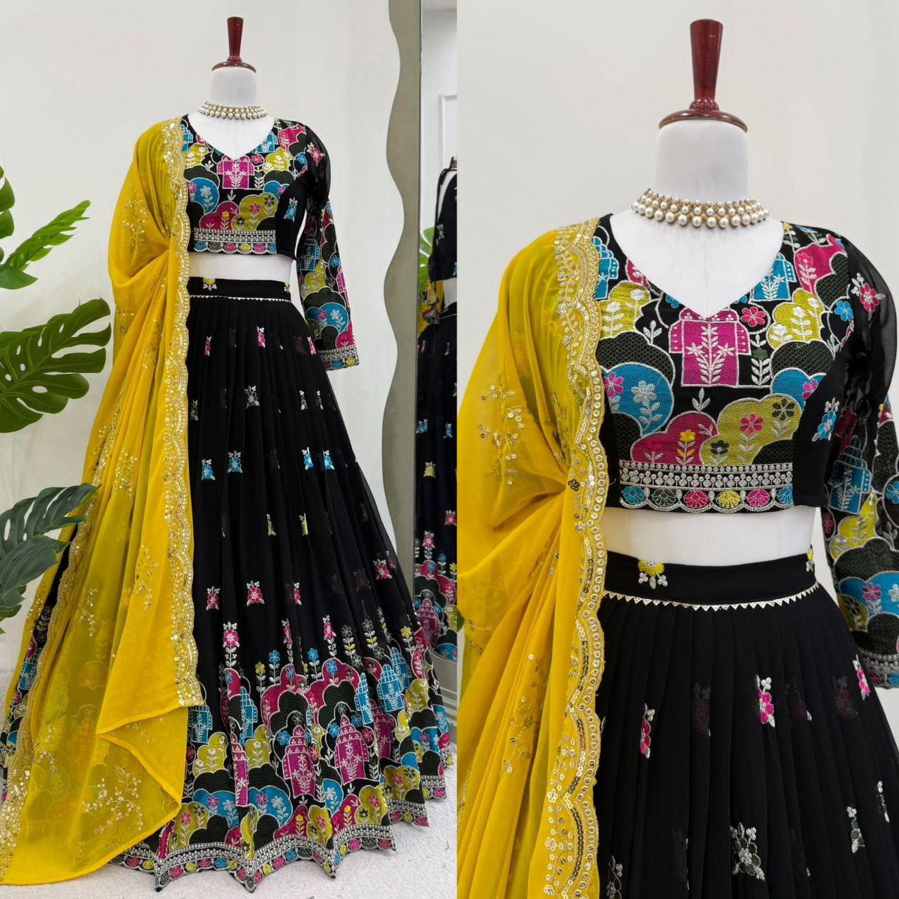 Faux Georgette Lehenga, Sequin Embroidery Lehenga, Thread Work Choli, Full Stitch Lehenga, Unstitched Blouse, Georgette Dupatta Set, Canvas Flair Lehenga, 3 Meter Flare Lehenga, Lightweight Partywear Lehenga, Indian Wedding Outfit, Festival Lehenga Choli, Ethnic Wear Set, 2025 Trending Lehenga