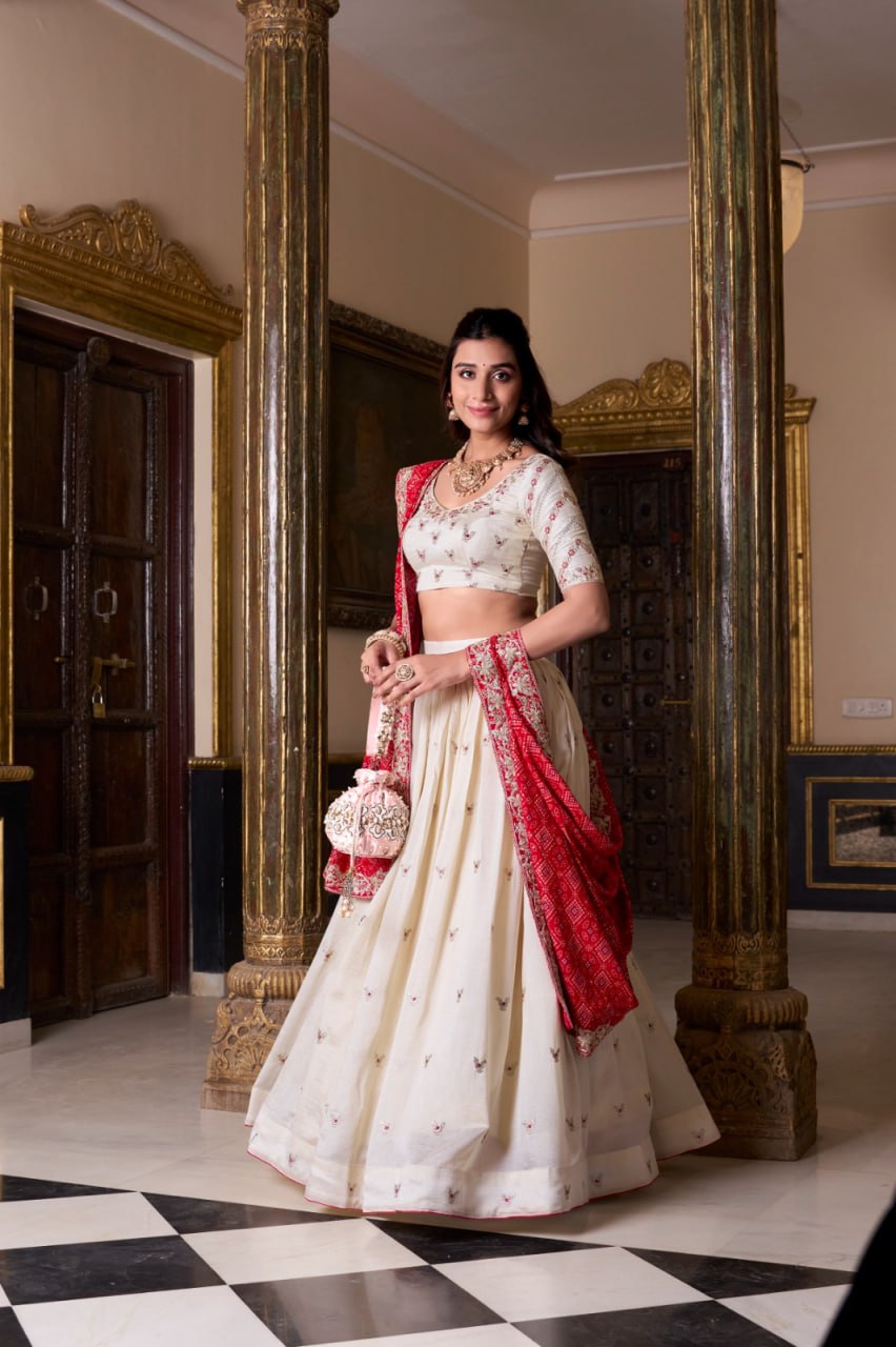 Off White Party Wear Lehenga Choli with Sequins