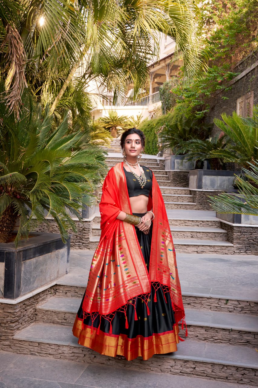 Black Premium Paithani Lehenga Choli with Zari Weaving Work