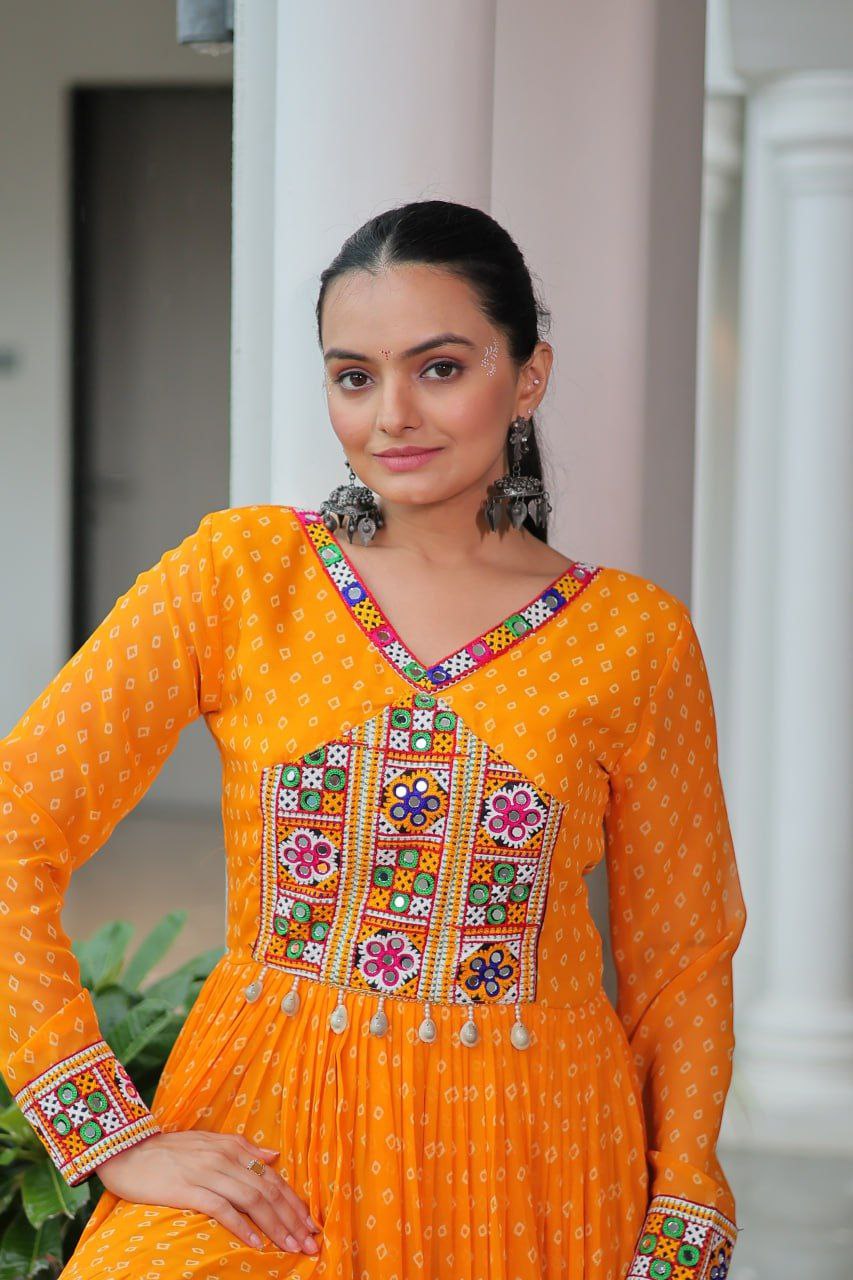 Bandhani Print Kutchi Work Navratri Gown