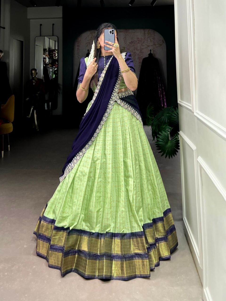 Zari Chex Lehenga Choli Set with Embroidered Dupatta