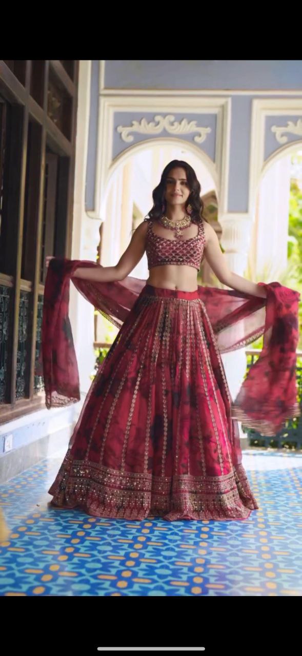Tabby Organza Lehenga, Sequin Work Lehenga, Organza Choli Set, Full Stitch Lehenga, Lace Border Dupatta, Lightweight Lehenga, Wedding Lehenga Choli, Festive Ethnic Wear, Designer Organza Lehenga, Traditional Lehenga Choli, 3 Meter Flair Lehenga, Unstitched Blouse, Micro Inner Lehenga