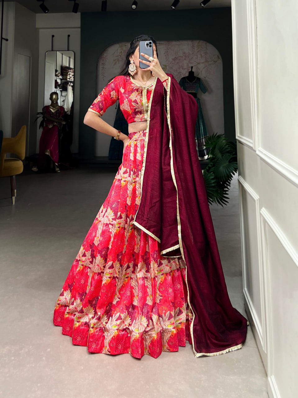 Tussar Silk Lehenga, Printed Lehenga Choli, Vichitra Silk Dupatta, Canvas Lehenga, Lace Border Dupatta, Stitched Lehenga Choli, Festive Wear Lehenga, Lightweight Lehenga Set, Traditional Indian Wear, 3.5 Meter Flair Lehenga, Ethnic Tussar Lehenga, Ready to Wear Lehenga Choli, Wedding Guest Outfit, Navratri Lehenga Choli