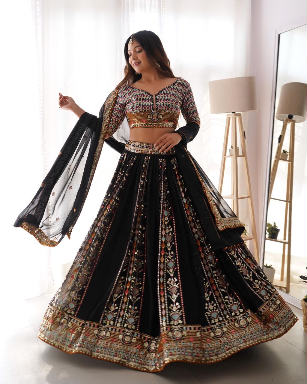 Faux Georgette Lehenga, Sequin Lehenga Choli, Thread Work Lehenga, Semi-Stitched Lehenga, Canvas Flair Lehenga, Unstitched Choli, Partywear Lehenga 2025, Ethnic Wear for Women, Wedding Guest Outfit, Festive Indian Attire, Lightweight Lehenga Set, Dupatta Included Lehenga