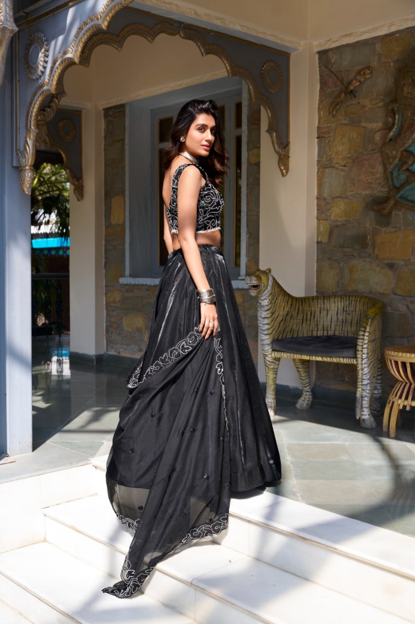 Luxury Black Wedding Lehenga Choli with Pearl
