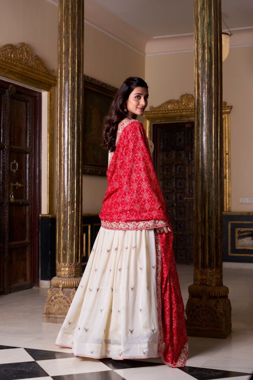 Off White Party Wear Lehenga Choli with Sequins