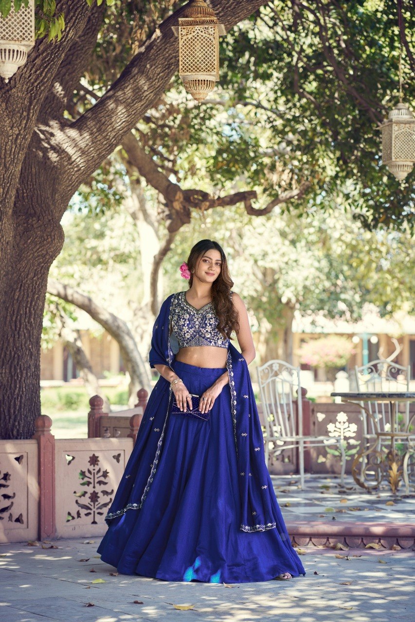 Royal Blue P.C.Kashmiri Work Lehenga Choli with Embroidery Work Dupatta