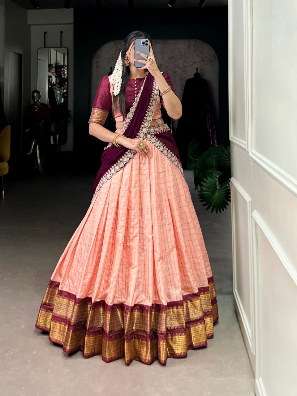 Zari Chex Lehenga Choli Set with Embroidered Dupatta