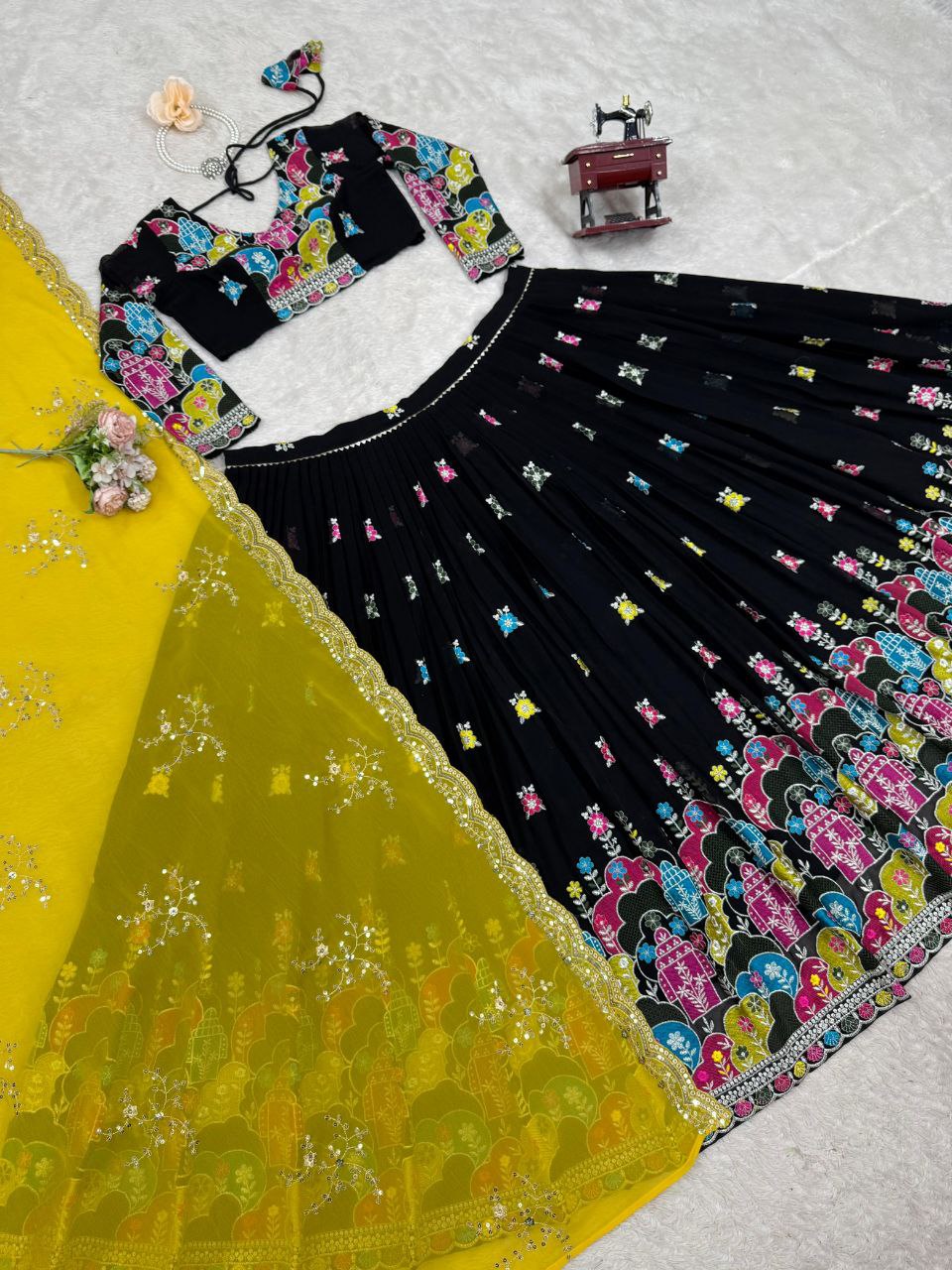Faux Georgette Lehenga, Sequin Embroidery Lehenga, Thread Work Choli, Full Stitch Lehenga, Unstitched Blouse, Georgette Dupatta Set, Canvas Flair Lehenga, 3 Meter Flare Lehenga, Lightweight Partywear Lehenga, Indian Wedding Outfit, Festival Lehenga Choli, Ethnic Wear Set, 2025 Trending Lehenga