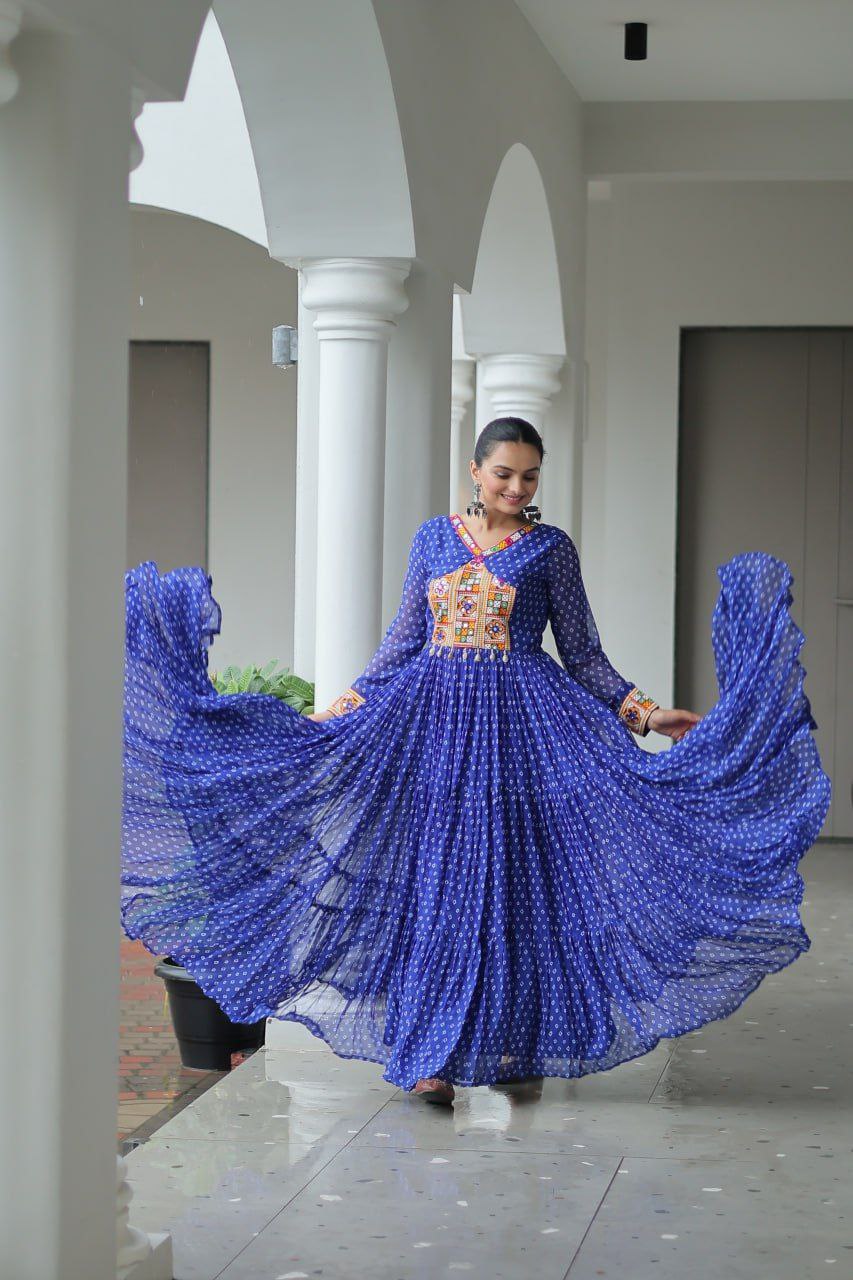 Bandhani Print Kutchi Work Navratri Gown