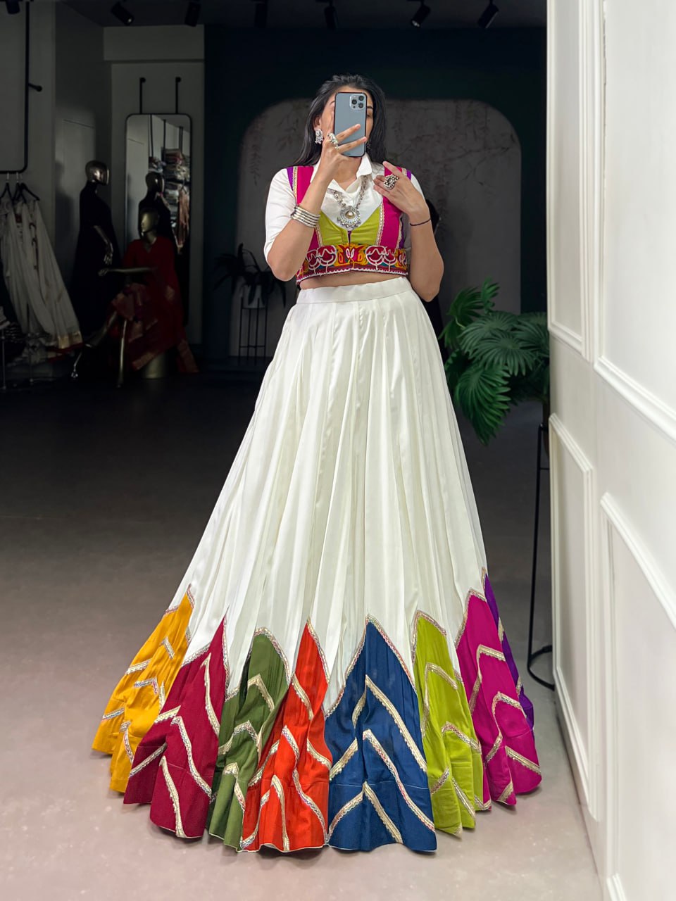 Traditional Multi-Color 3-Piece Chaniya Choli for Navratri with Gamthi Koti & Shirt