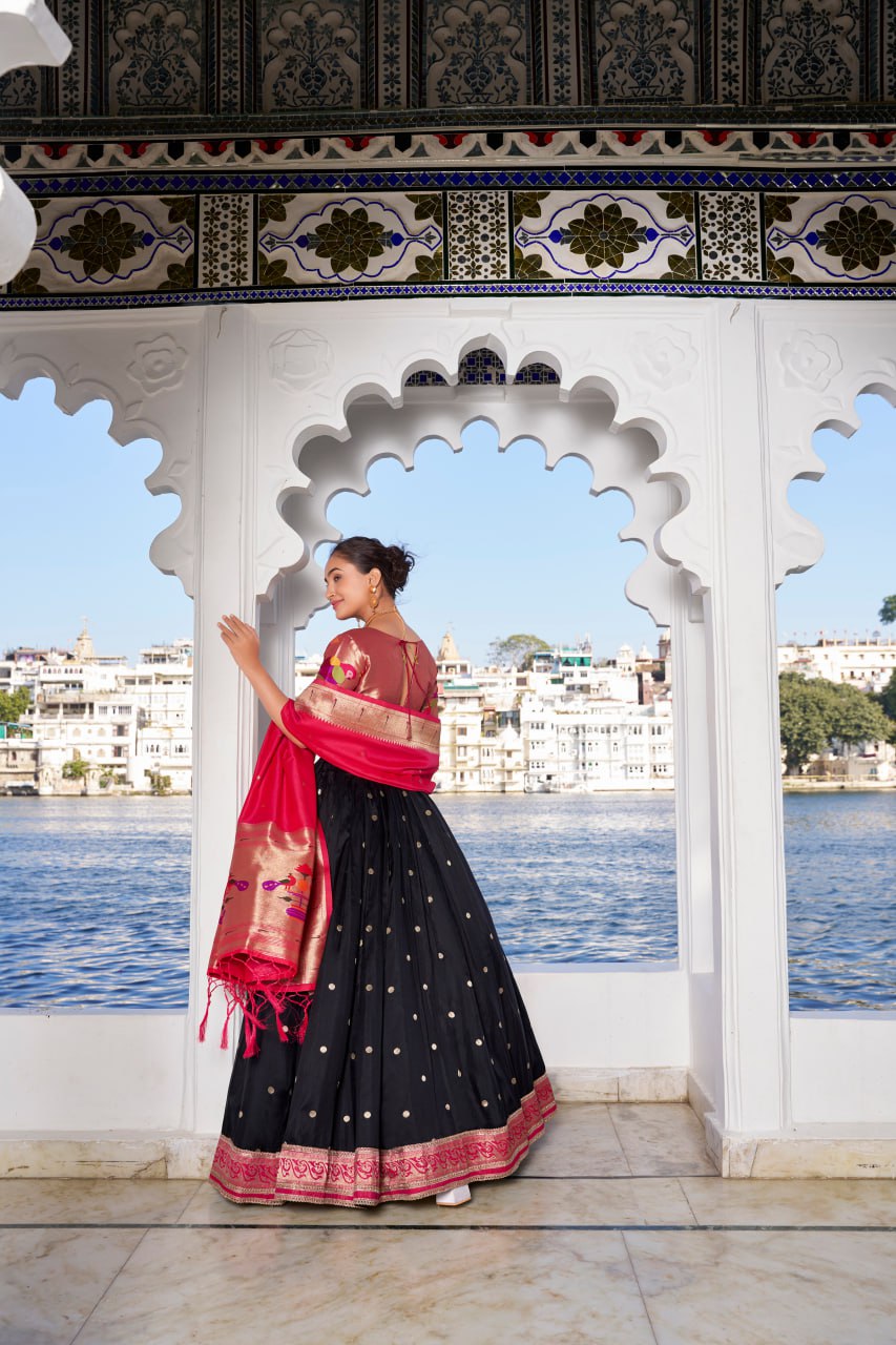 Black Paithani Traditional Lehenga Choli with Dupatta & Zari Weaving