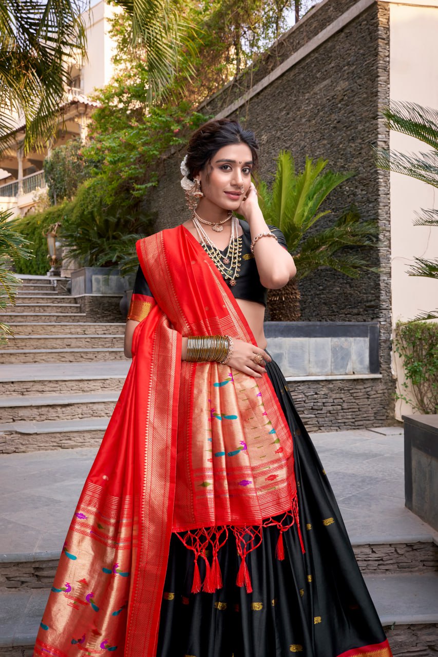 Black Premium Paithani Lehenga Choli with Zari Weaving Work