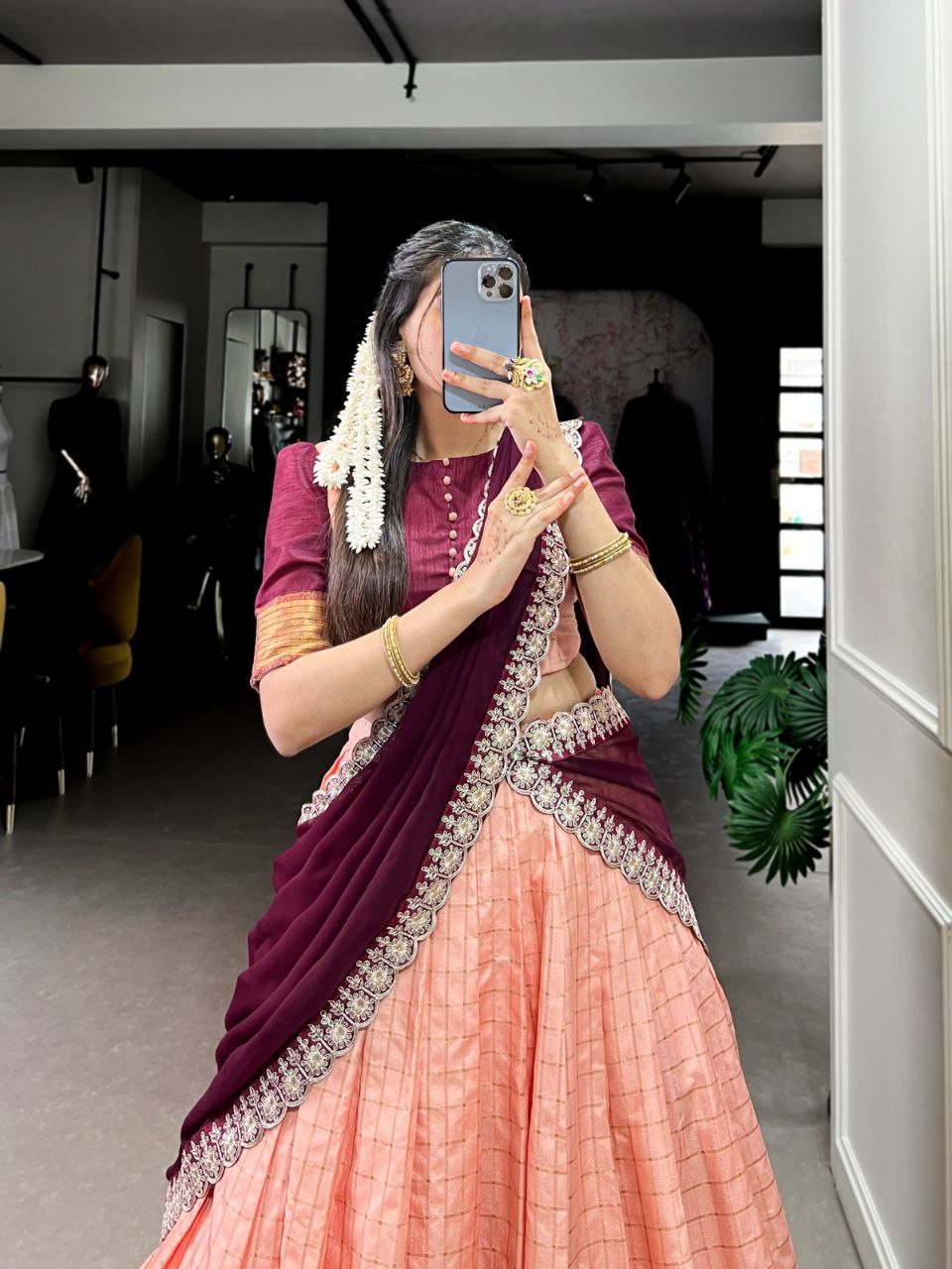 Zari Chex Lehenga Choli Set with Embroidered Dupatta