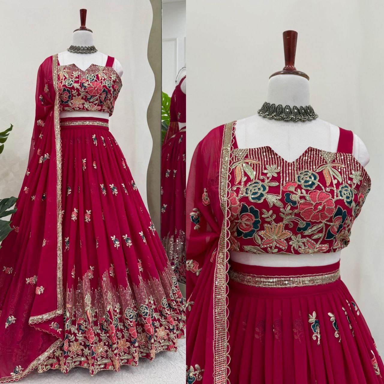 Georgette Lehenga, Sequin Thread Lehenga, Coding Dori Work Choli, Full Stitch Lehenga, Lehenga with Cancan, Micro Inner Lehenga, Party Wear Lehenga, Indian Ethnic Wear, Wedding Lehenga, Dupatta with Lace Border, 3 Meter Flare Lehenga, Designer Lehenga Set, Unstitched Choli