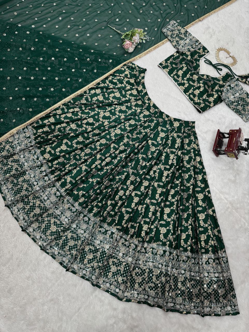 Jimi Choo Lehenga, Thread Work Lehenga, Lace Border Dupatta, Full Stitch Lehenga, Cancan Lehenga, Lightweight Lehenga, Indian Ethnic Wear, Wedding Lehenga, Festive Lehenga, 3 Meter Flair Lehenga, Unstitched Blouse, Traditional Lehenga Choli, Designer Choli Set, Micro Inner Lehenga