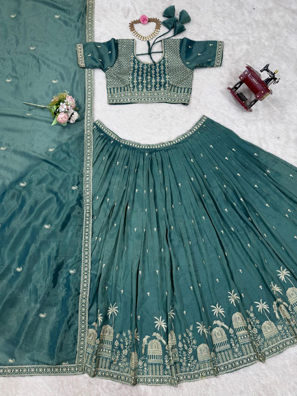 Simmer Silk Sequin Lehenga Choli with Lace Dupatta – 3 Mtr Flair