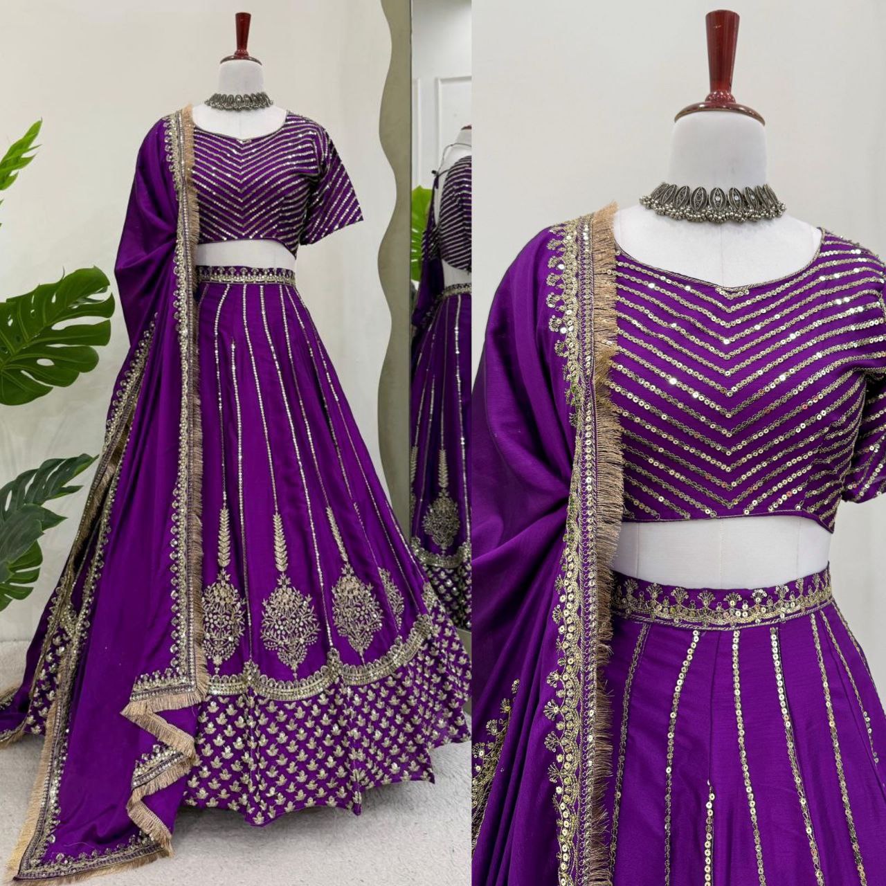 Chinon Silk Lehenga, Sequin Lehenga Choli, Thread Work Lehenga, Full Stitch Lehenga, Lace Border Dupatta, Side Zip Lehenga, 3 Meter Flair Lehenga, Unstitched Blouse, Wedding Wear Lehenga, Festive Ethnic Wear, Lightweight Lehenga Choli, Designer Lehenga Set, Traditional Indian Outfit