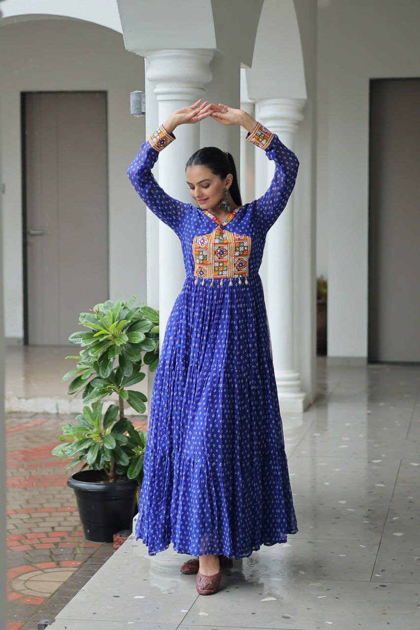 Bandhani Print Kutchi Work Navratri Gown