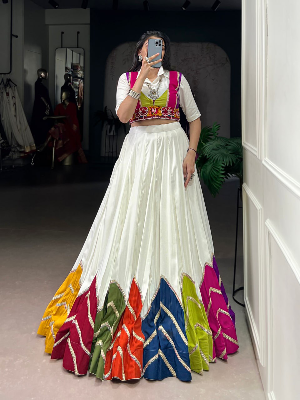 Traditional Multi-Color 3-Piece Chaniya Choli for Navratri with Gamthi Koti & Shirt