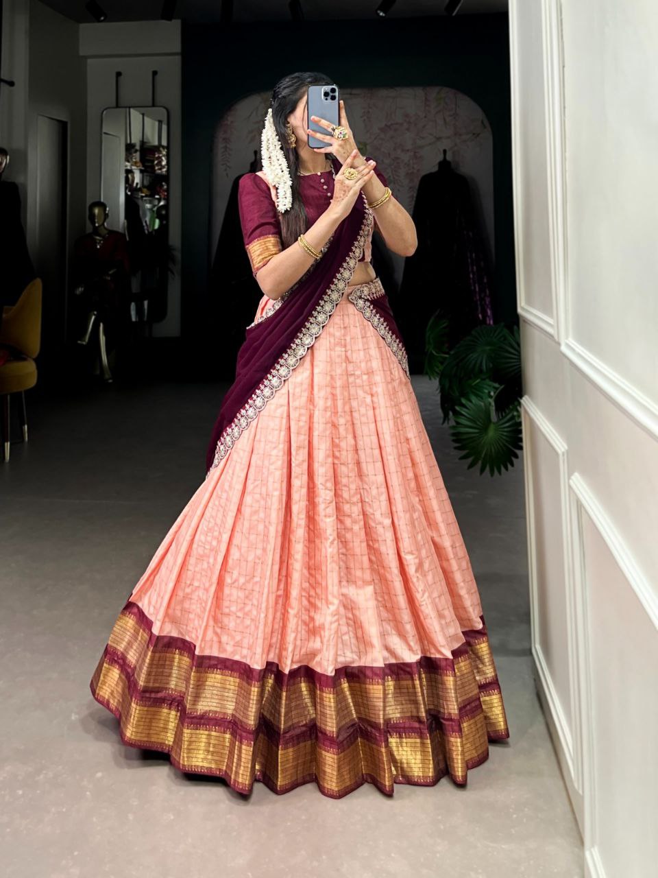 Zari Chex Lehenga Choli Set with Embroidered Dupatta