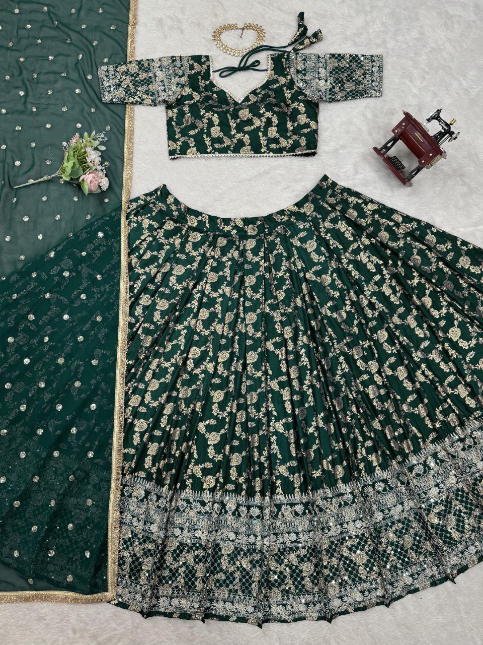 Jimi Choo Lehenga, Thread Work Lehenga, Lace Border Dupatta, Full Stitch Lehenga, Cancan Lehenga, Lightweight Lehenga, Indian Ethnic Wear, Wedding Lehenga, Festive Lehenga, 3 Meter Flair Lehenga, Unstitched Blouse, Traditional Lehenga Choli, Designer Choli Set, Micro Inner Lehenga